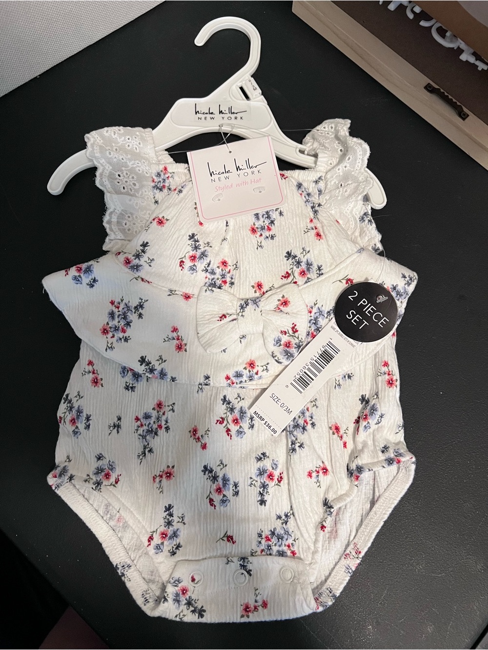 Nicole Miller Baby Girls 0/3M Floral Bubble Set with Hat